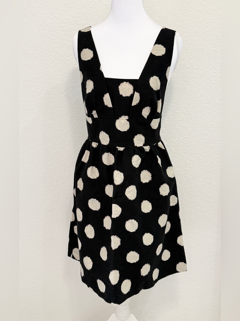 LOFT Black Mini Dress with Cream Polka Dots